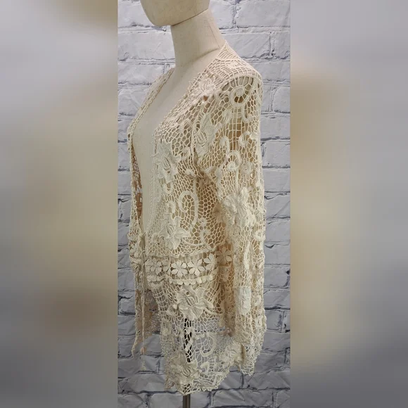 Vintage 90s Women's Crochet Open Knit Cardigan Nature Designs Mexico One Size - Picture 13 of 16